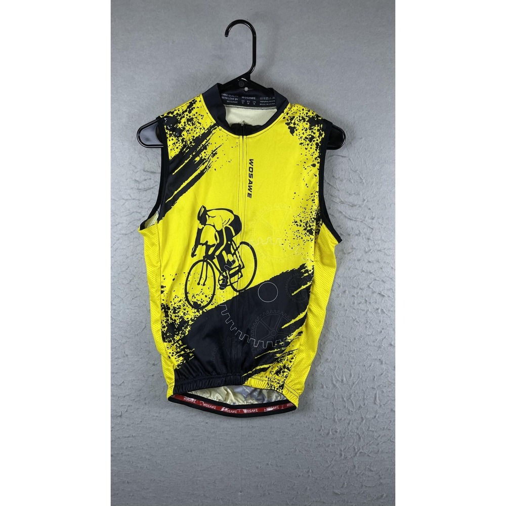 WOSAWE Cycling Jersey Mens Medium Yellow Sleeveless Full‎ Zip Tank Graphic